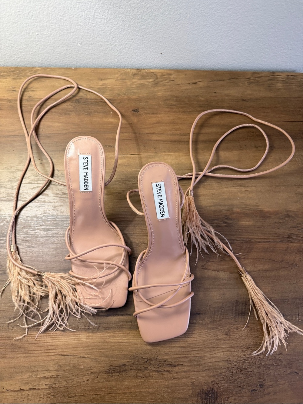Steve Madden Blush Feather Lace-Up Heels